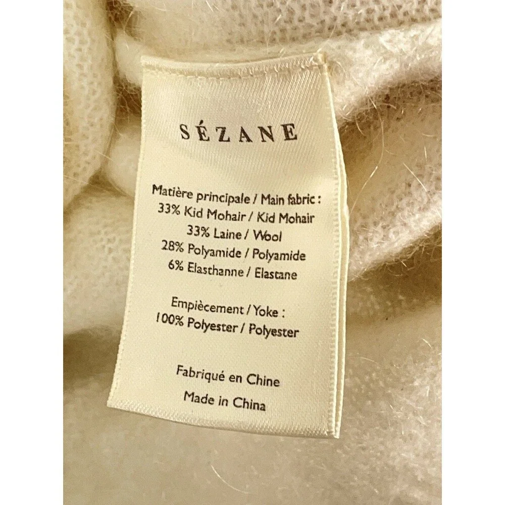 Sézane Women XXL Cardigan La Maille Lace Trim Pearl Button Kid Mohair Wool Ivory
